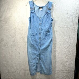 Truly Yours Denim‎ Sleeveless Midi Button Front Dress Vtg Cottagecore Country 4P